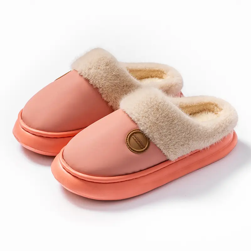 Down Fabric Plush Slippers with a Stepping-On-Clouds Feel for Postpartum Women, Autumn and Winter Indoor Home Warm Thick-Soled Couple Cotton Slippers