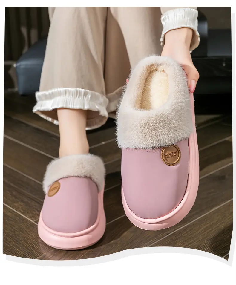 Down Fabric Plush Slippers with a Stepping-On-Clouds Feel for Postpartum Women, Autumn and Winter Indoor Home Warm Thick-Soled Couple Cotton Slippers — feature 10