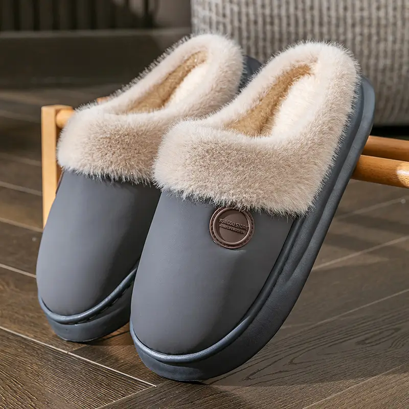 Down Fabric Plush Slippers with a Stepping-On-Clouds Feel for Postpartum Women, Autumn and Winter Indoor Home Warm Thick-Soled Couple Cotton Slippers