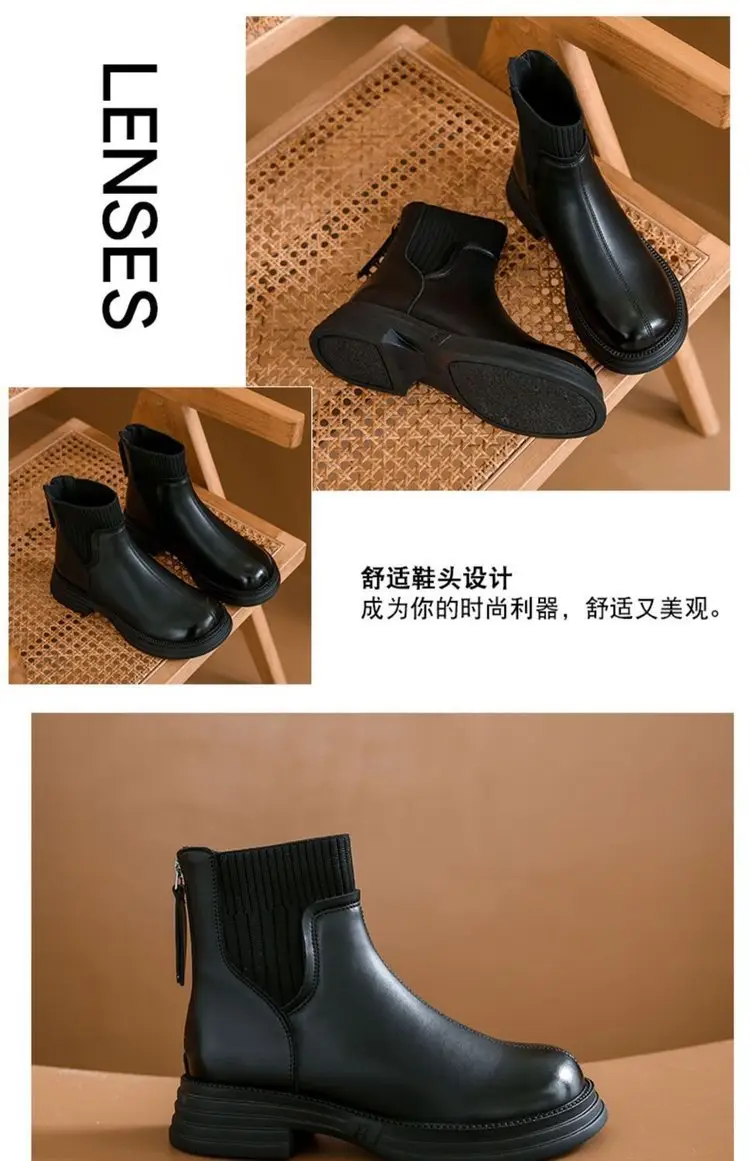 Women Chelsea Ankle Boots Black Zipper Thick Sole 2025 — feature 12