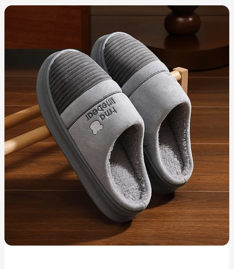Winter Cotton Slippers for Men Large Size Household Furry Slippers for Men to Wear Indoor Warm Plush Home Cotton Shoes Wholesale — feature 2