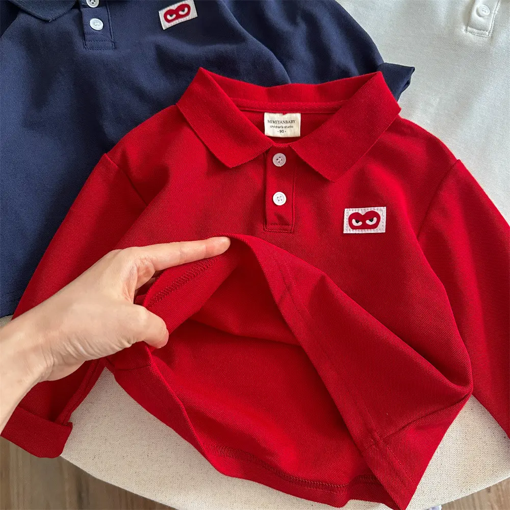 Children's Long Sleeve Polo T-Shirt Red White Blue Heart Design — feature 10