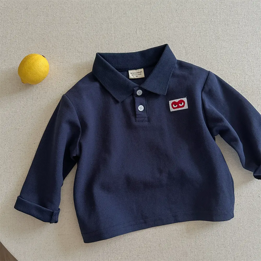 Children's Long Sleeve Polo T-Shirt Red White Blue Heart Design — feature 19