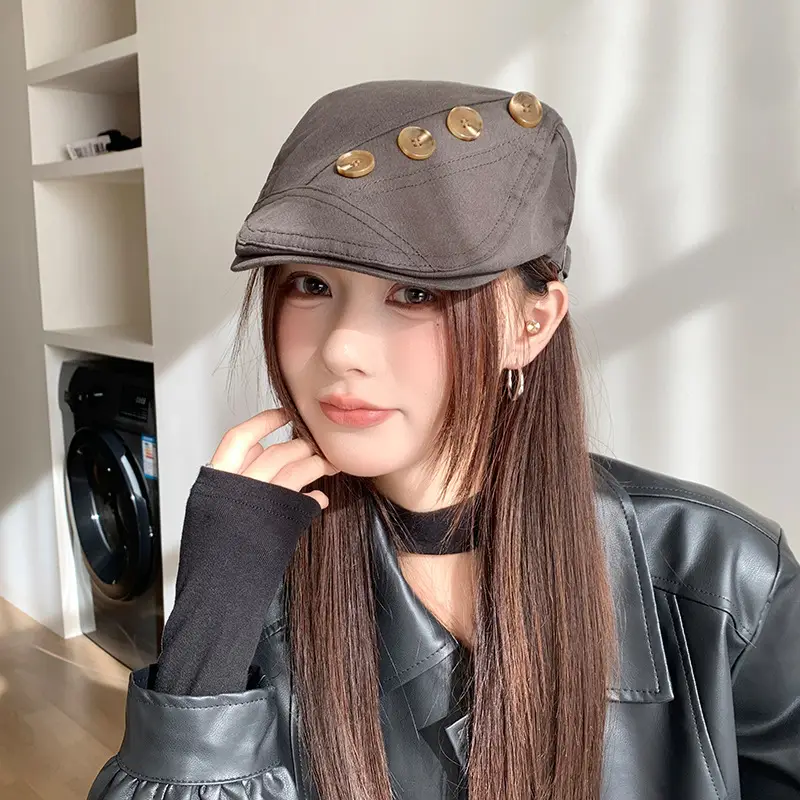 Vintage Button-Front Women's Sun Hat for Spring Autumn - Image 4