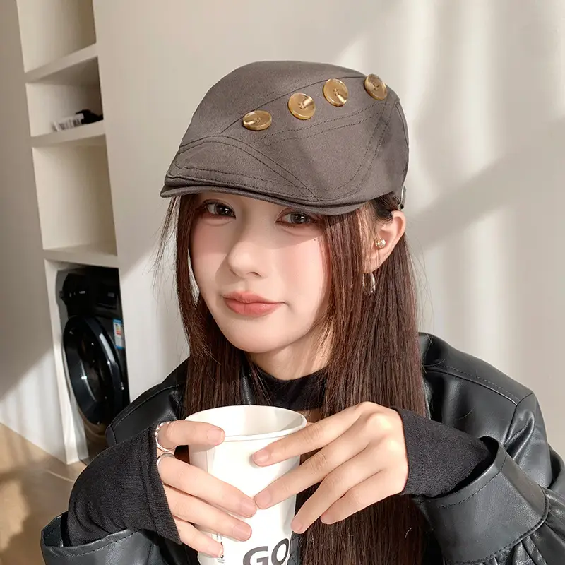 Vintage Button-Front Women's Sun Hat for Spring Autumn - Image 5