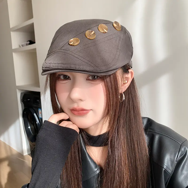 Vintage Button-Front Women's Sun Hat for Spring Autumn — feature 1