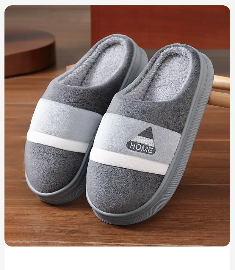 Extra Large Cotton Slippers for Men and Women, Autumn and Winter Indoor Home Slippers, Non-Slip Thick Soles, Plush and Warm, Couple Style — feature 2