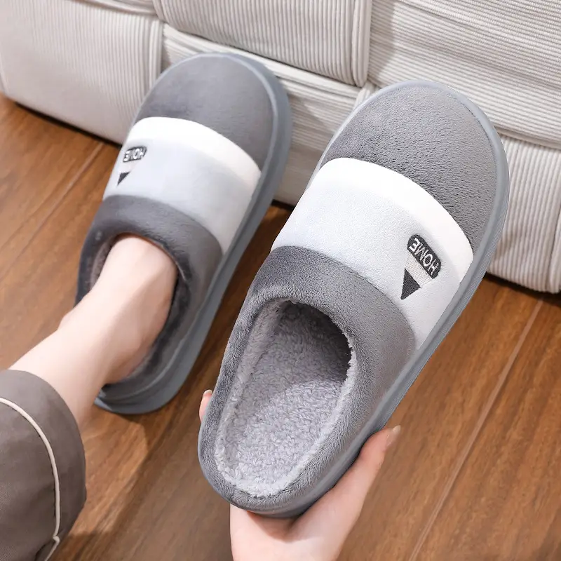 Extra Large Cotton Slippers for Men and Women, Autumn and Winter Indoor Home Slippers, Non-Slip Thick Soles, Plush and Warm, Couple Style