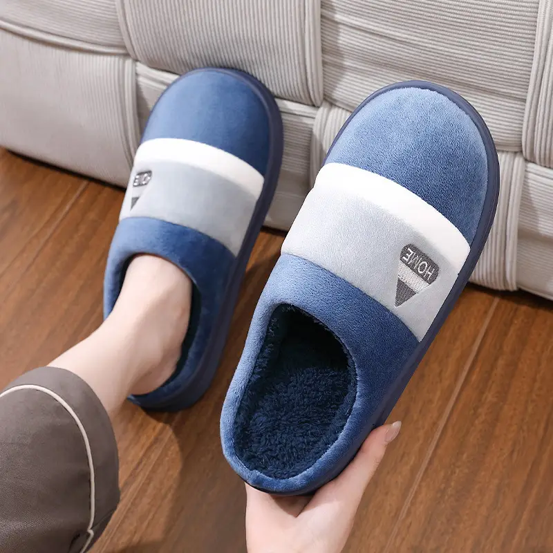 Extra Large Cotton Slippers for Men and Women, Autumn and Winter Indoor Home Slippers, Non-Slip Thick Soles, Plush and Warm, Couple Style - Image 2