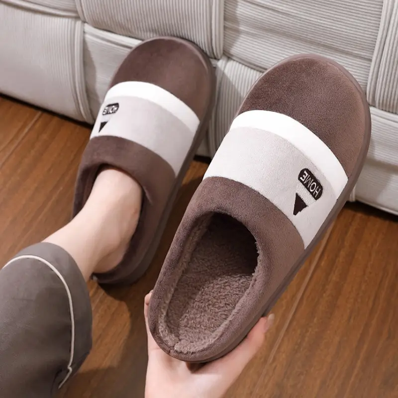 Extra Large Cotton Slippers for Men and Women, Autumn and Winter Indoor Home Slippers, Non-Slip Thick Soles, Plush and Warm, Couple Style - Image 3