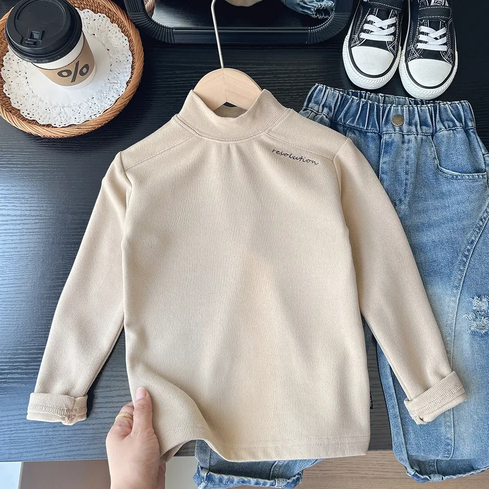 2025 Boys Soft Letter Mid-High Collar T-Shirt — feature 2