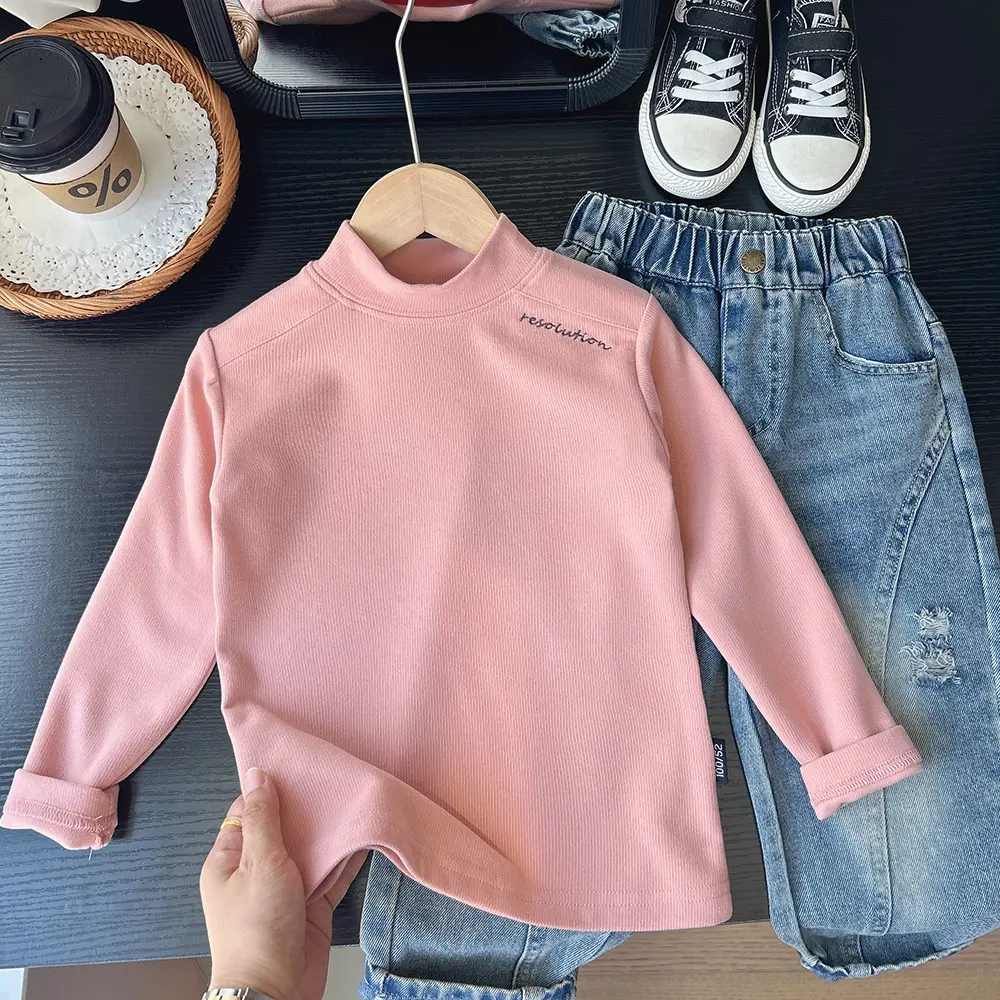 2025 Boys Soft Letter Mid-High Collar T-Shirt - Image 2