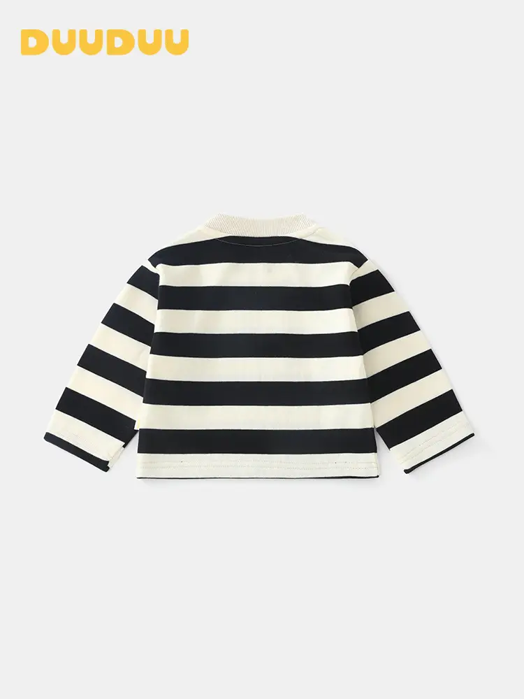 Kids Striped Long Sleeve T-Shirt Black White Spring Fall - Image 3