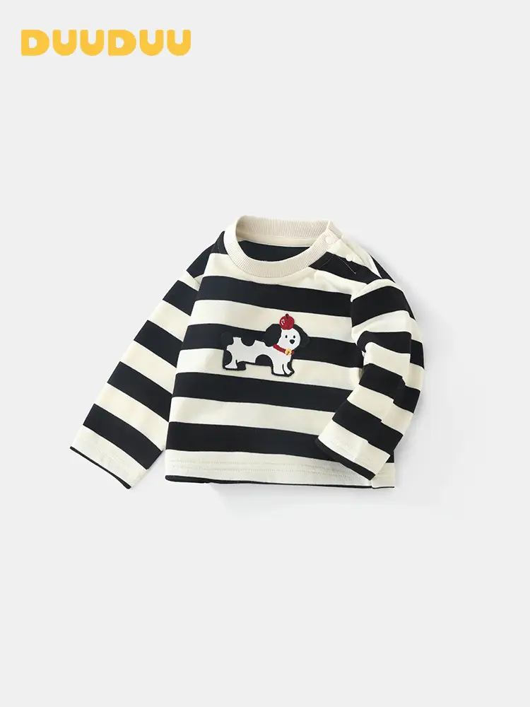Kids Striped Long Sleeve T-Shirt Black White Spring Fall - Image 4