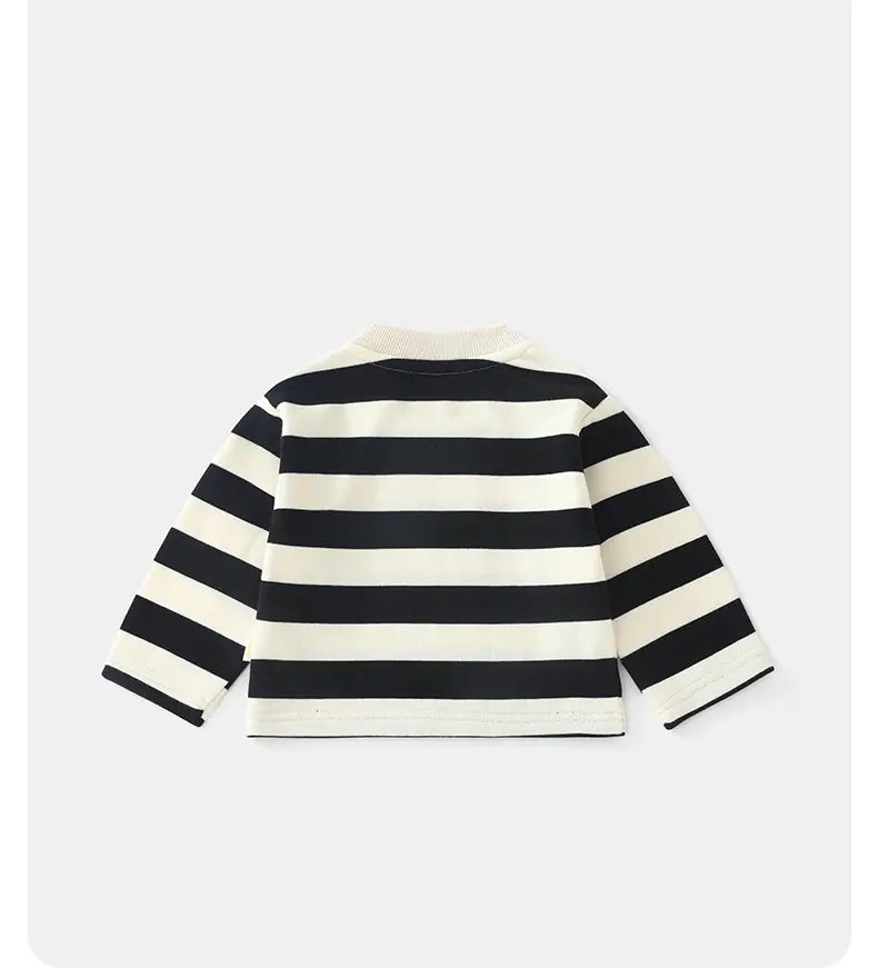 Kids Striped Long Sleeve T-Shirt Black White Spring Fall — feature 11