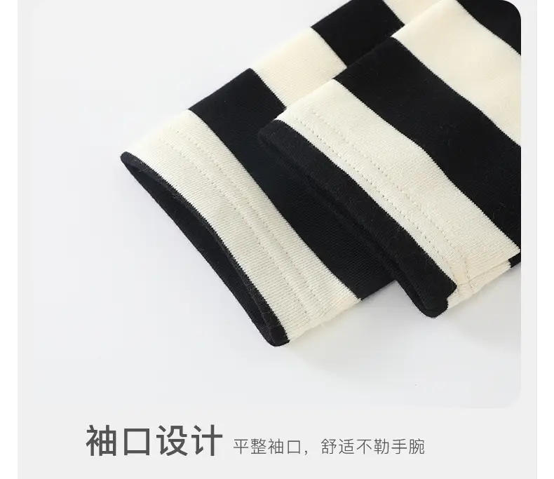 Kids Striped Long Sleeve T-Shirt Black White Spring Fall — feature 14