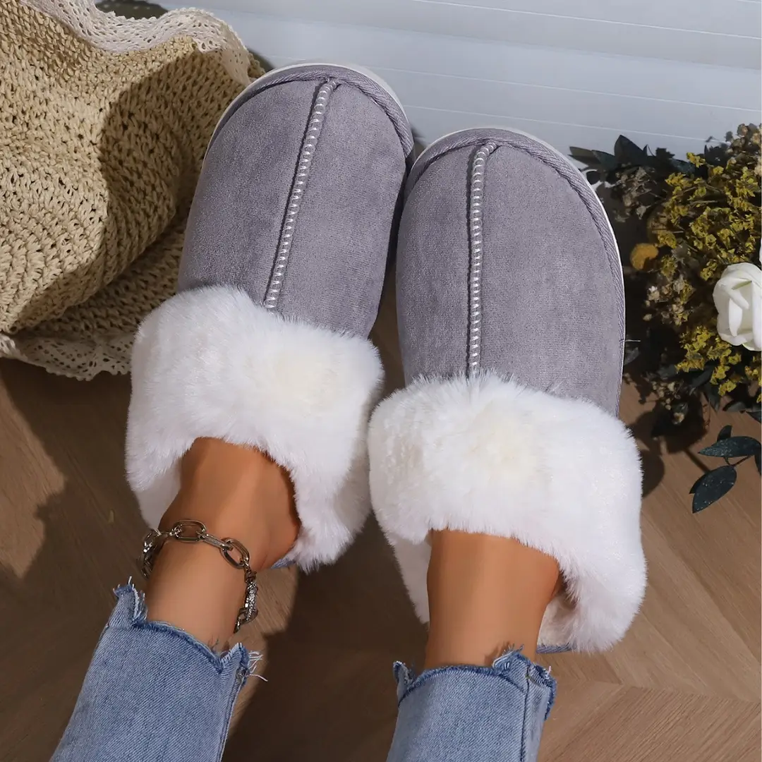 2026 Cross-Border Foreign Trade Cotton Slippers for Women, Autumn and Winter Korean Style, Fleece-Lined, Closed-Toe, Indoor Non-Slip Household Cotton Slippers