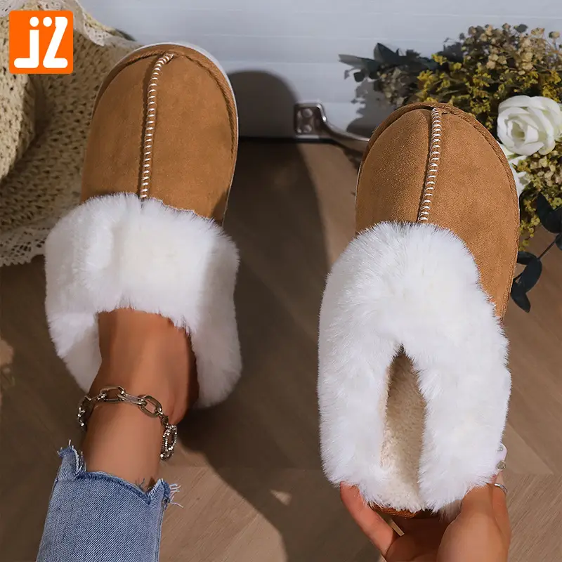 2026 Cross-Border Foreign Trade Cotton Slippers for Women, Autumn and Winter Korean Style, Fleece-Lined, Closed-Toe, Indoor Non-Slip Household Cotton Slippers