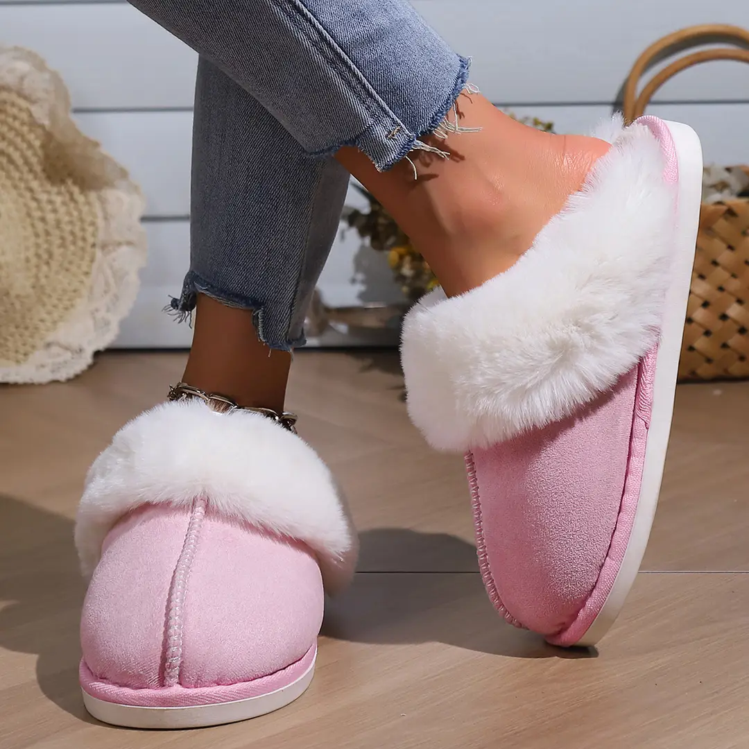2026 Cross-Border Foreign Trade Cotton Slippers for Women, Autumn and Winter Korean Style, Fleece-Lined, Closed-Toe, Indoor Non-Slip Household Cotton Slippers