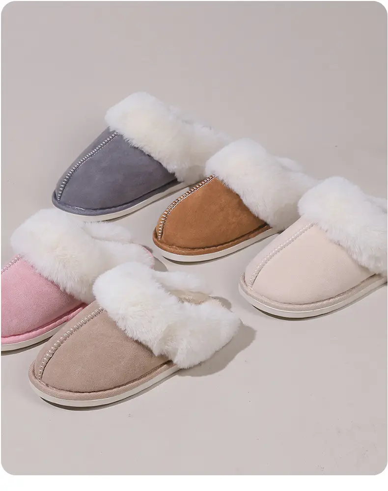 2026 Cross-Border Foreign Trade Cotton Slippers for Women, Autumn and Winter Korean Style, Fleece-Lined, Closed-Toe, Indoor Non-Slip Household Cotton Slippers — feature 1