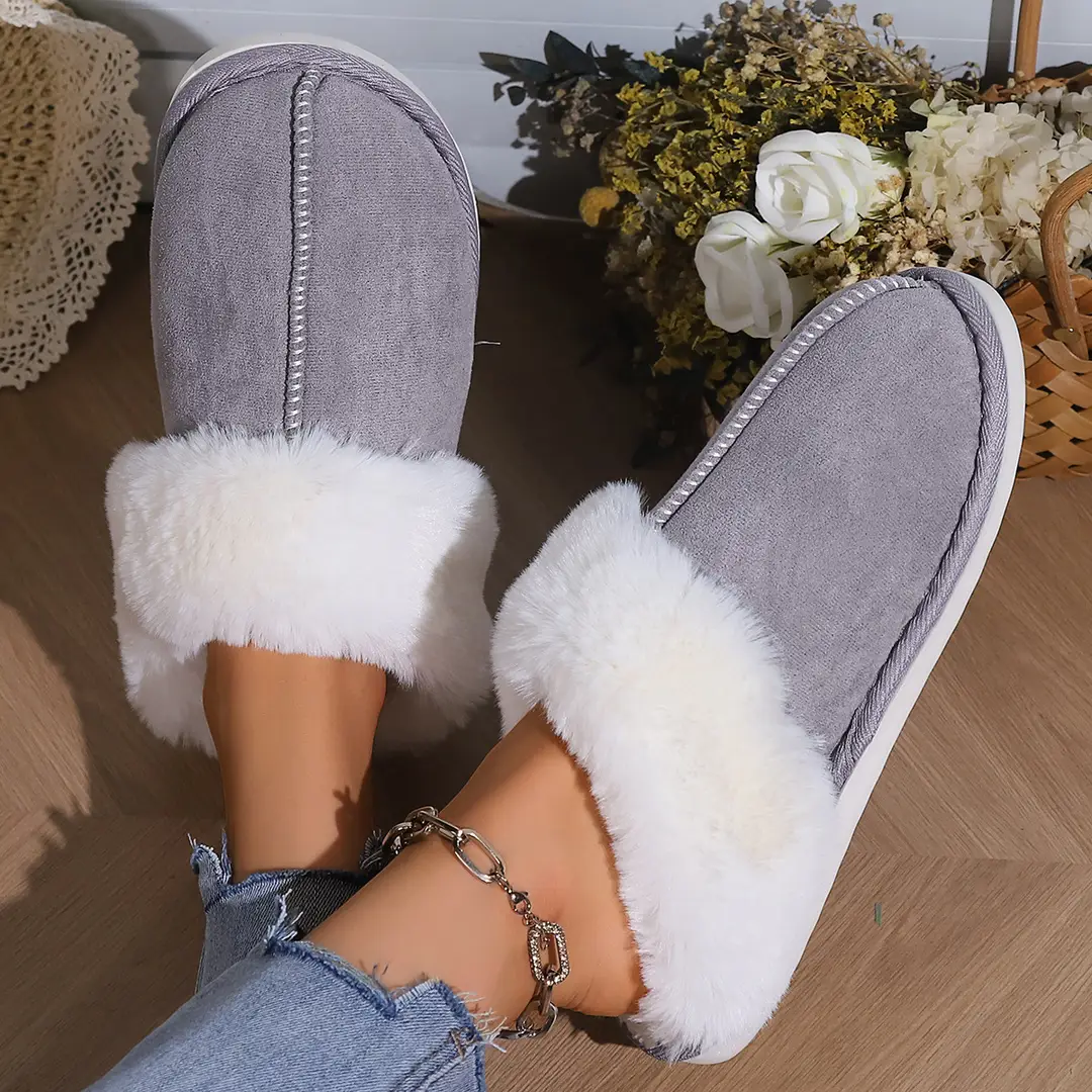 2026 Cross-Border Foreign Trade Cotton Slippers for Women, Autumn and Winter Korean Style, Fleece-Lined, Closed-Toe, Indoor Non-Slip Household Cotton Slippers