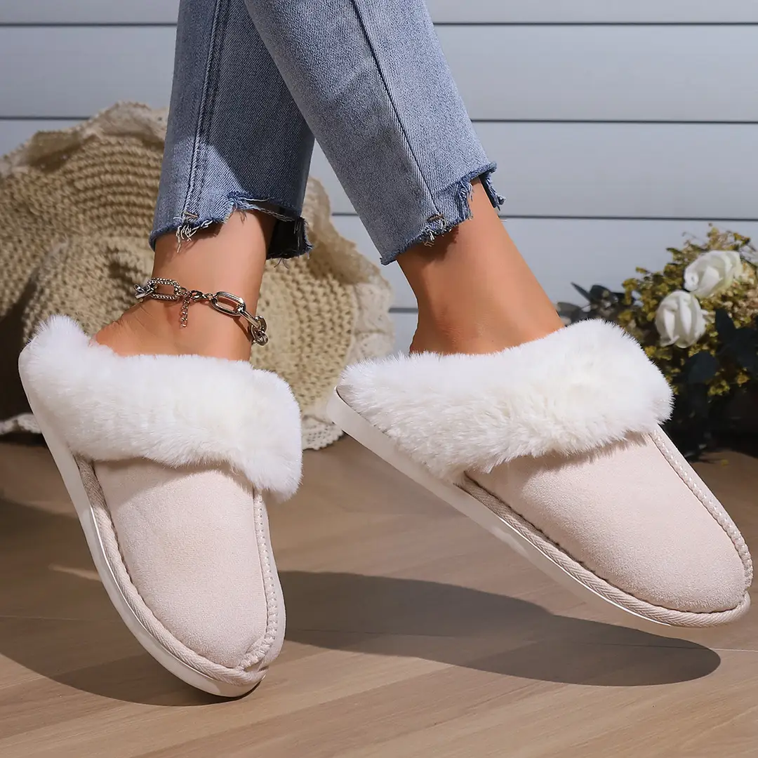 2026 Cross-Border Foreign Trade Cotton Slippers for Women, Autumn and Winter Korean Style, Fleece-Lined, Closed-Toe, Indoor Non-Slip Household Cotton Slippers