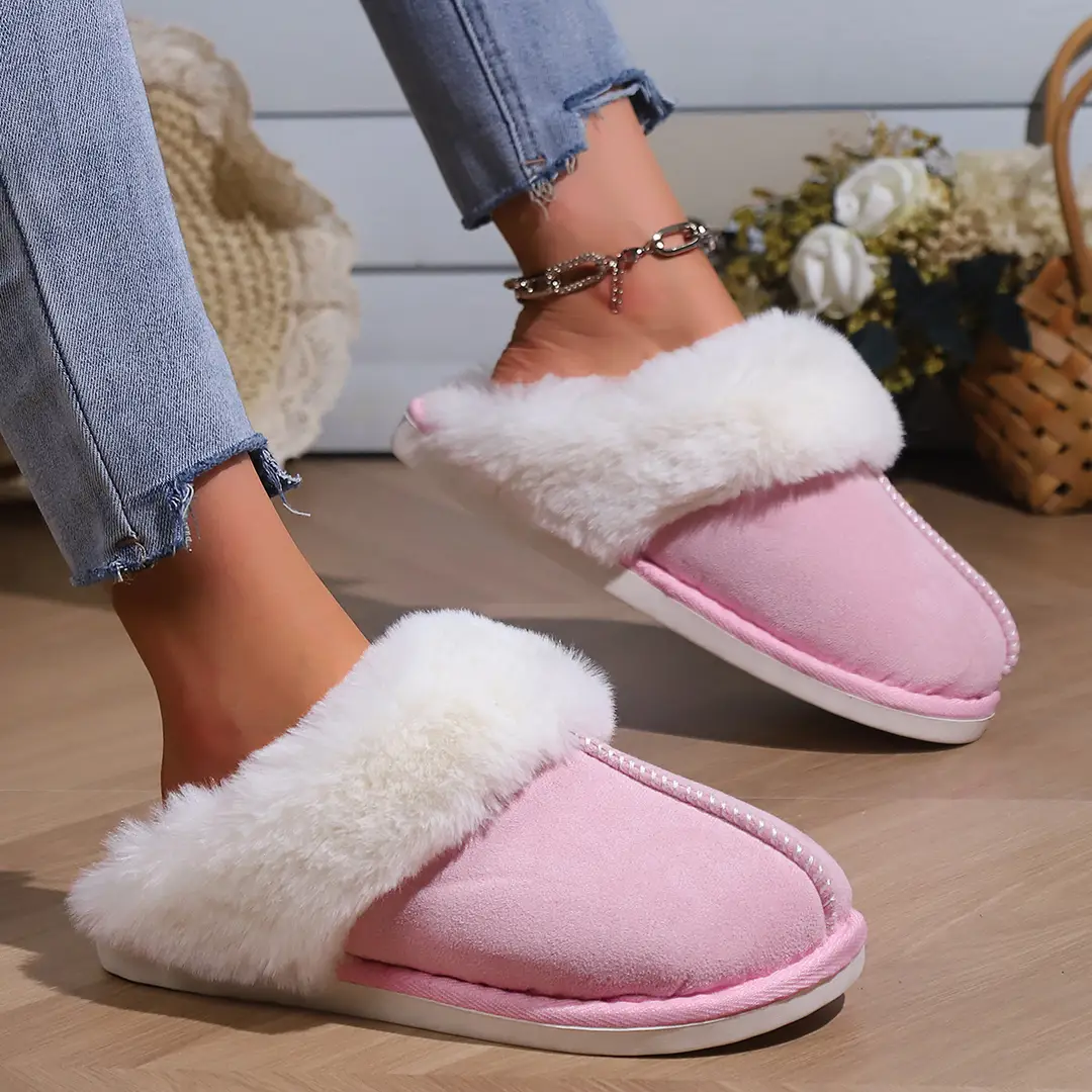 2026 Cross-Border Foreign Trade Cotton Slippers for Women, Autumn and Winter Korean Style, Fleece-Lined, Closed-Toe, Indoor Non-Slip Household Cotton Slippers