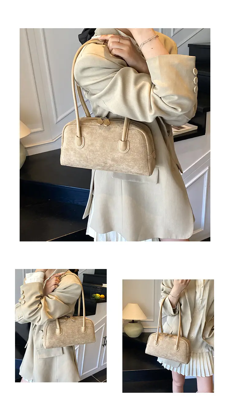 Women's Tan Leather Shoulder Bag with Gold Handles — feature 17