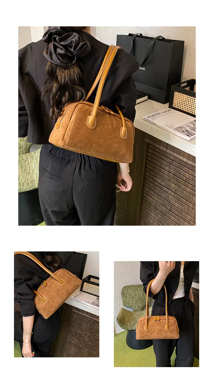 Women's Tan Leather Shoulder Bag with Gold Handles — feature 19