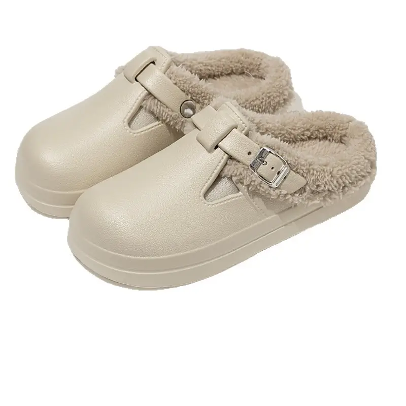 Birkenstock Shoes for Women, Autumn and Winter Outer Wear, Waterproof Fleece-Lined Cotton Slippers, Non-Slip Thick-Soled Home Furry Slippers, Stain-Resistant and Warm - Image 18