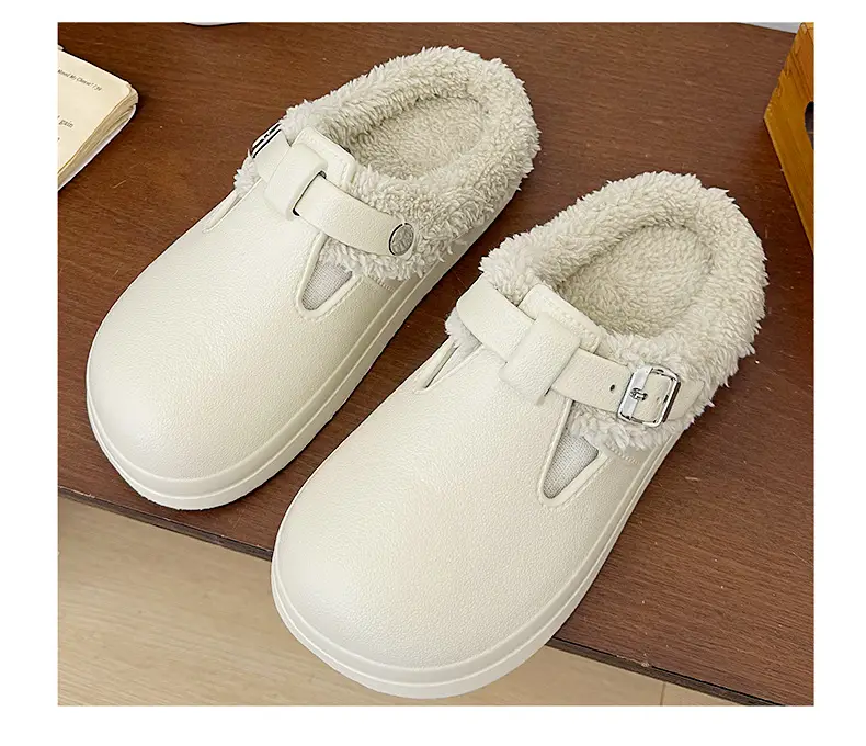 Birkenstock Shoes for Women, Autumn and Winter Outer Wear, Waterproof Fleece-Lined Cotton Slippers, Non-Slip Thick-Soled Home Furry Slippers, Stain-Resistant and Warm — feature 10