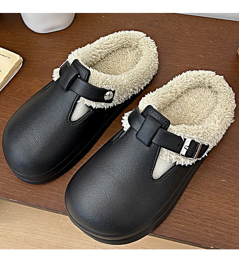 Birkenstock Shoes for Women, Autumn and Winter Outer Wear, Waterproof Fleece-Lined Cotton Slippers, Non-Slip Thick-Soled Home Furry Slippers, Stain-Resistant and Warm — feature 14