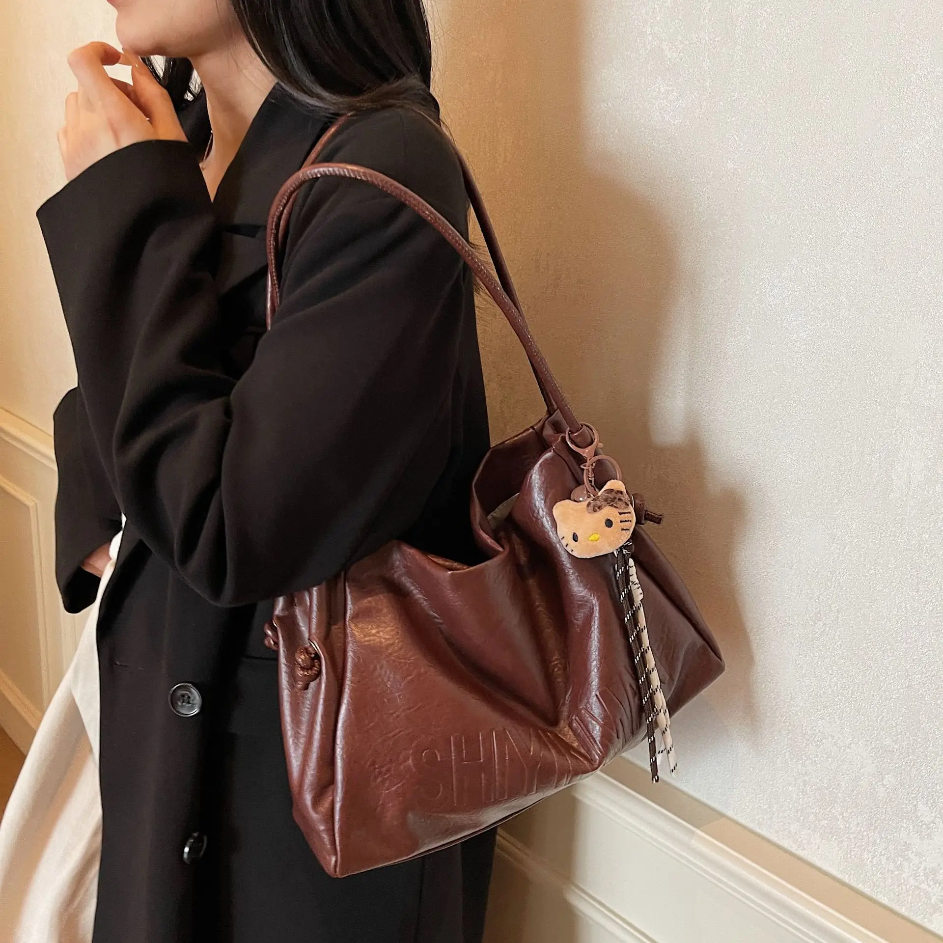 Women's Retro Brown Leather Tote Bag 2025 Autumn Winter - Image 7