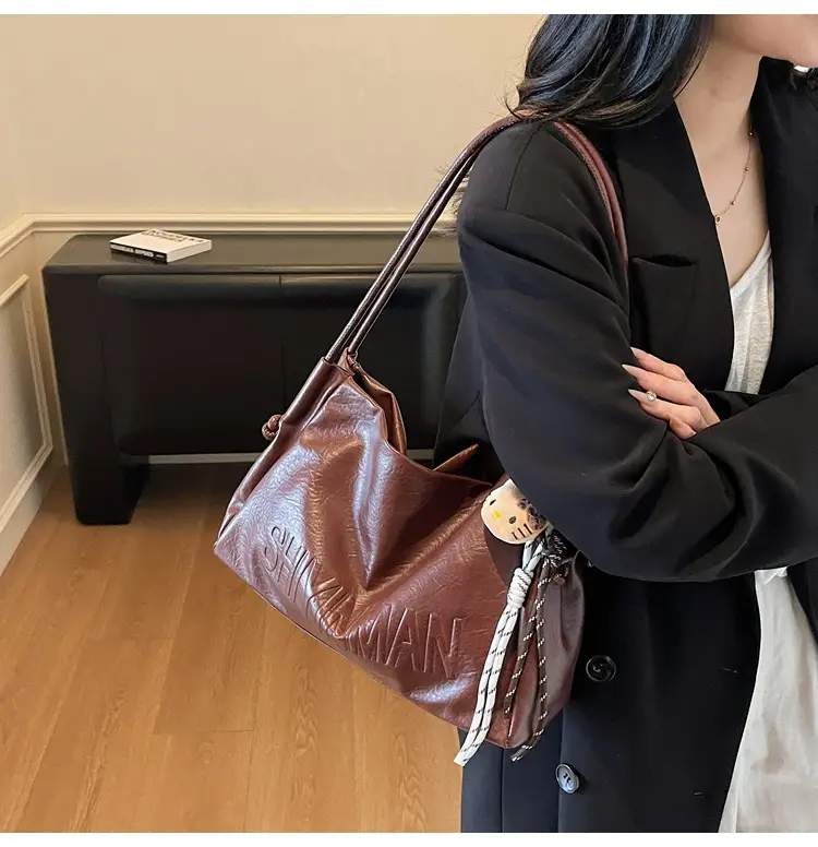 Women's Retro Brown Leather Tote Bag 2025 Autumn Winter — feature 33