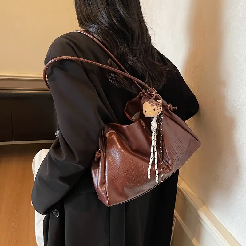 Women's Retro Brown Leather Tote Bag 2025 Autumn Winter - Image 2