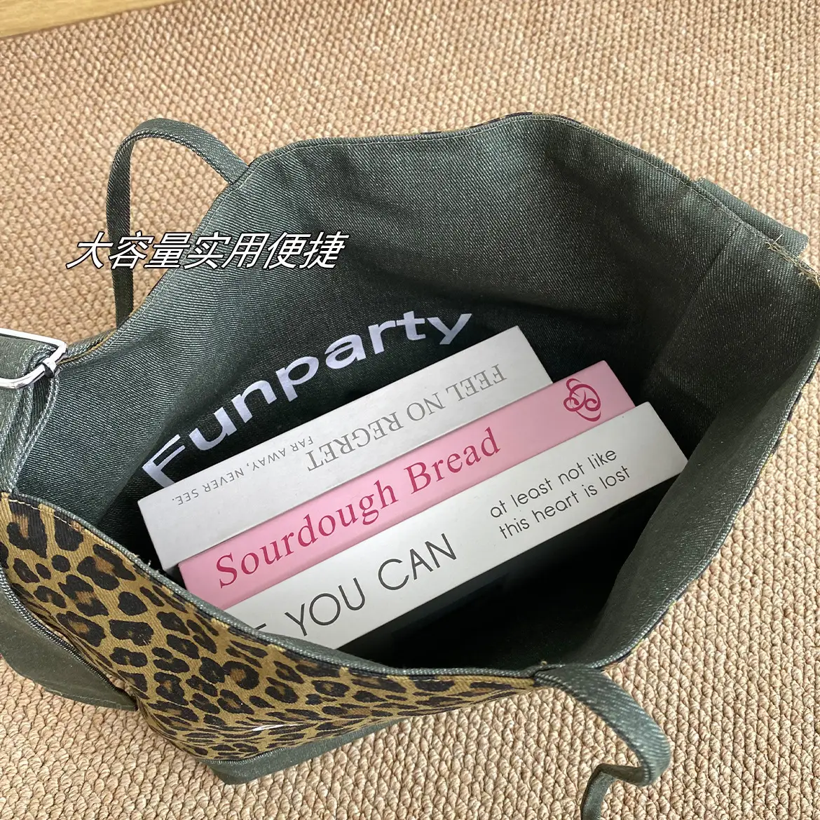 Retro Leopard Print Denim Tote Bag Double Sided Large Capacity — feature 11