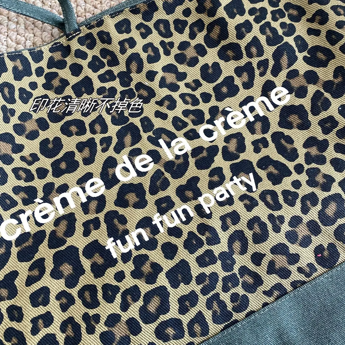 Retro Leopard Print Denim Tote Bag Double Sided Large Capacity — feature 12