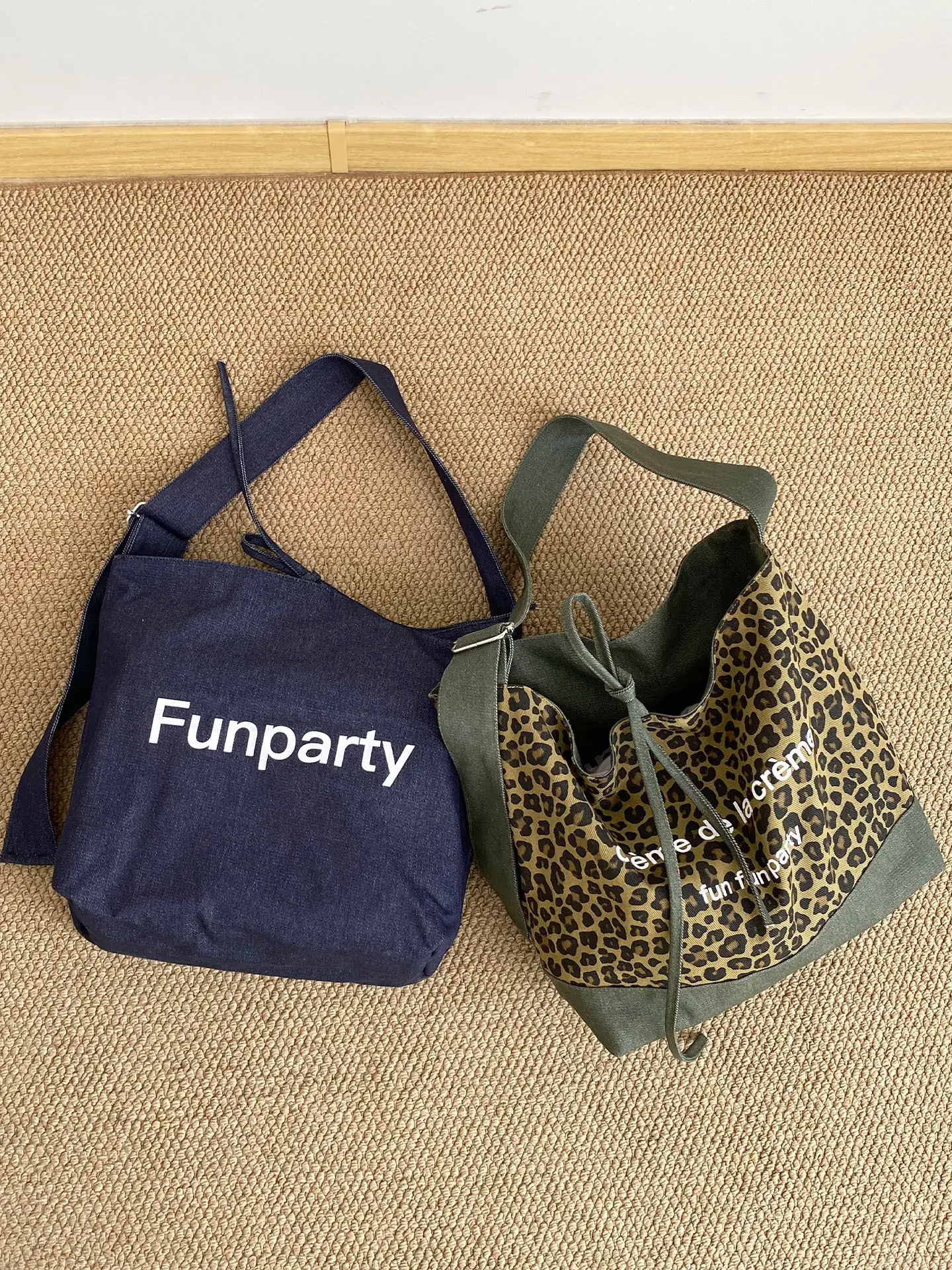 Retro Leopard Print Denim Tote Bag Double Sided Large Capacity — feature 8