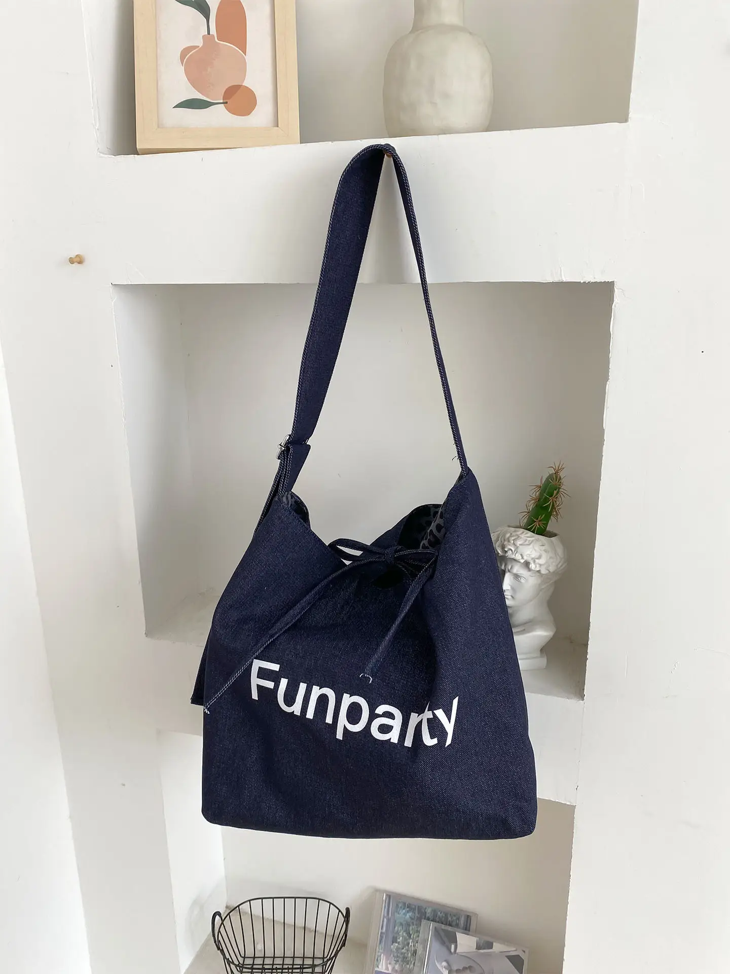 Retro Leopard Print Denim Tote Bag Double Sided Large Capacity — feature 9