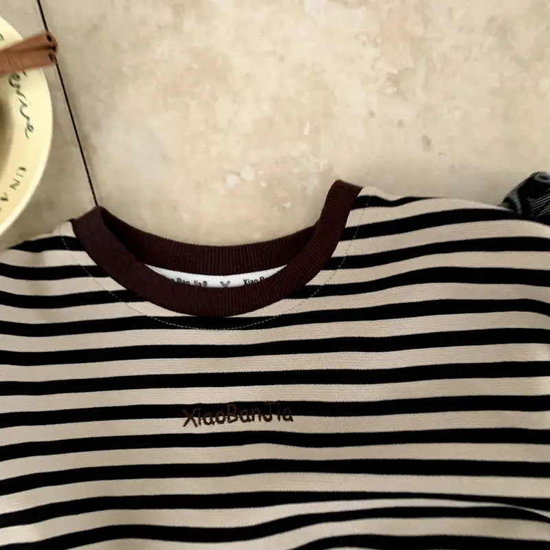 Kids Striped T-Shirt Black White Korean Style - Image 3
