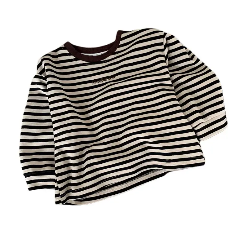 Kids Striped T-Shirt Black White Korean Style - Image 6