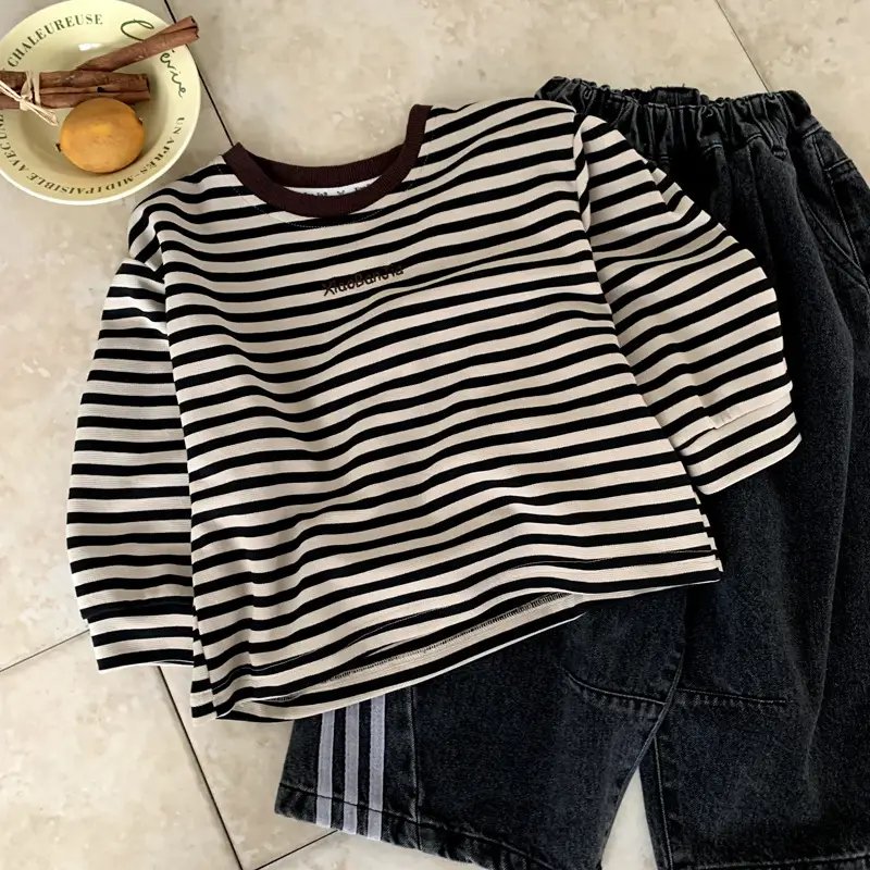 Kids Striped T-Shirt Black White Korean Style — feature 2