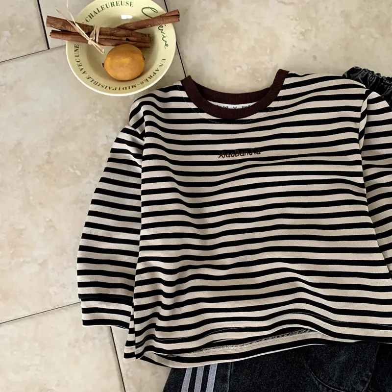 Kids Striped T-Shirt Black White Korean Style — feature 3