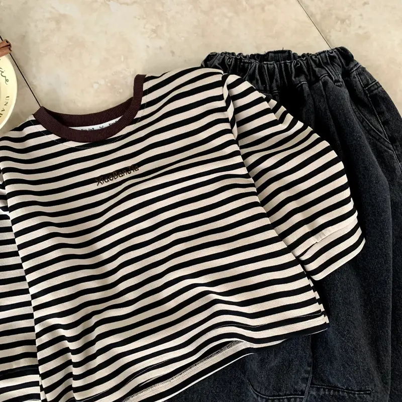Kids Striped T-Shirt Black White Korean Style — feature 4