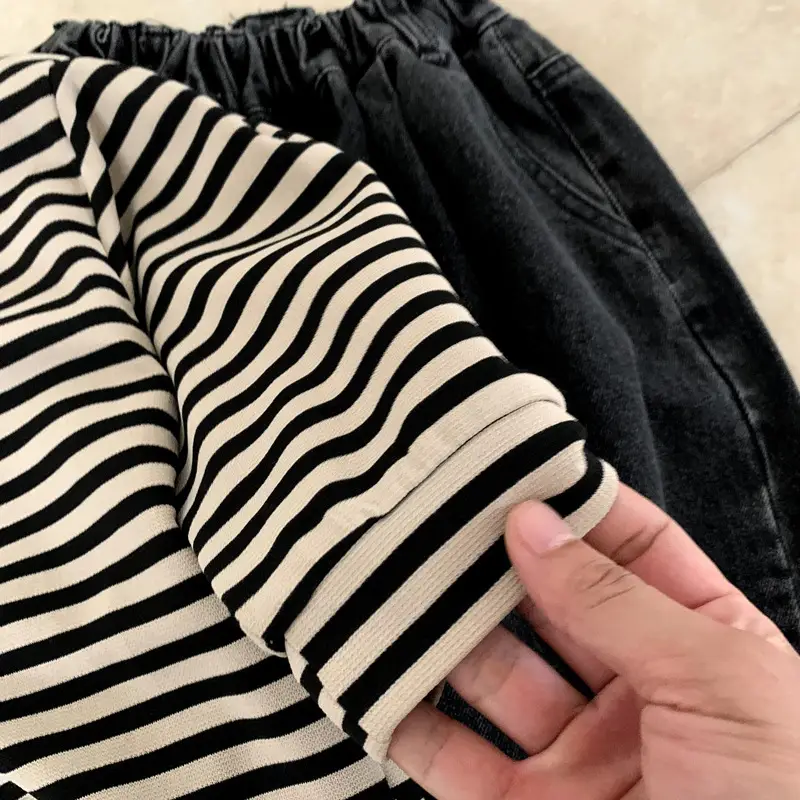 Kids Striped T-Shirt Black White Korean Style — feature 6