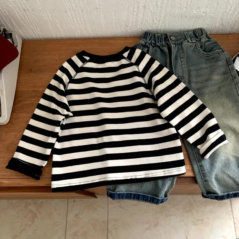 Cotton Striped Long Sleeve Top for Boys Small Medium - Image 5