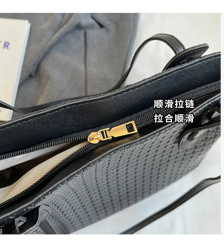 Black Crossbody Tote Bag with Embroidered Design — feature 4