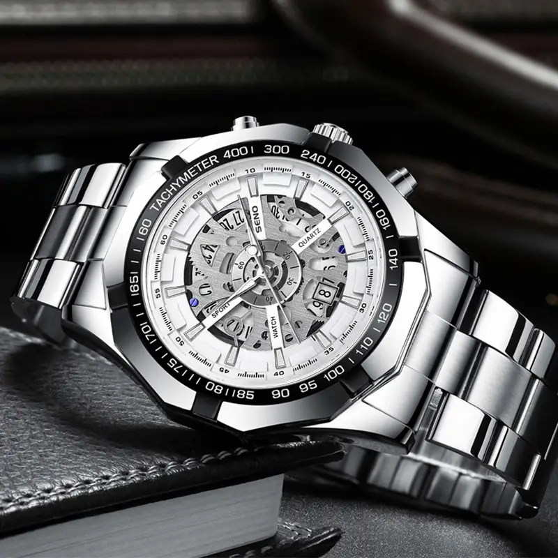Men's Gold Skeleton Watch with Date & Compass - Image 4