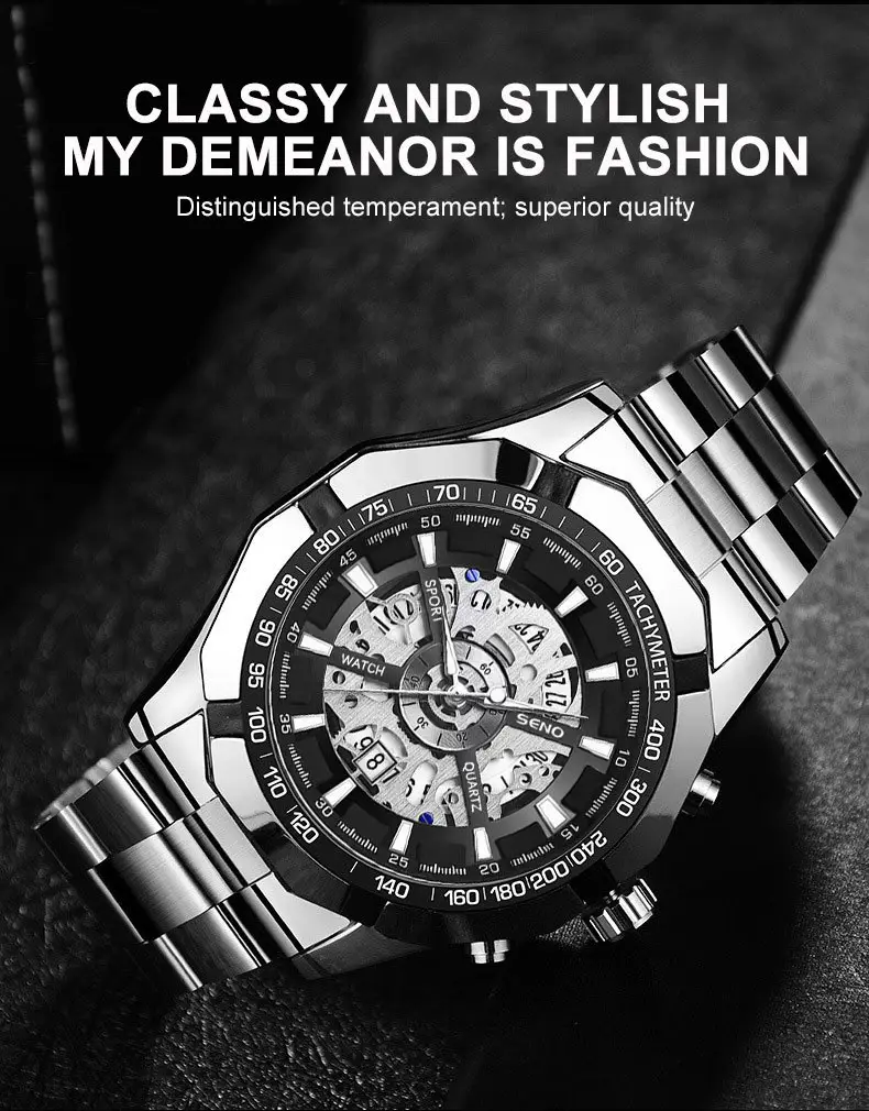 Men's Gold Skeleton Watch with Date & Compass — feature 11