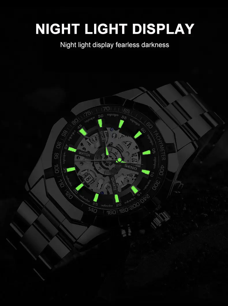 Men's Gold Skeleton Watch with Date & Compass — feature 15